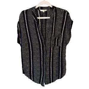 Ever B Black and White Striped Button Down Blouse Size L Minimalist Lightweight